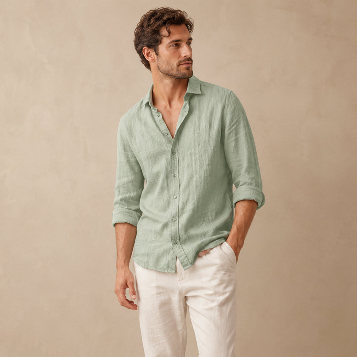 Homme Chemise Manches Longues à Col Classique et Boutons