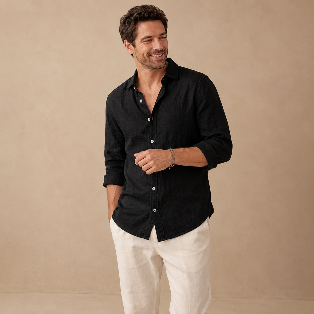 Homme Chemise Manches Longues à Col Classique et Boutons
