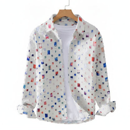 Homme Chemise Manches Longues à Imprimé Carreaux et Franges Effilochées