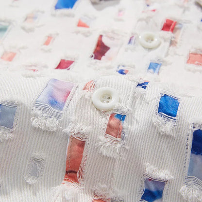 Homme Chemise Manches Longues à Imprimé Carreaux et Franges Effilochées