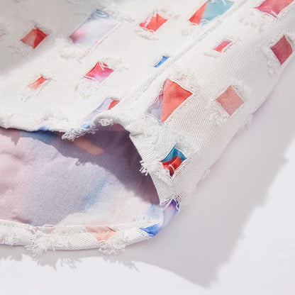 Homme Chemise Manches Longues à Imprimé Carreaux et Franges Effilochées