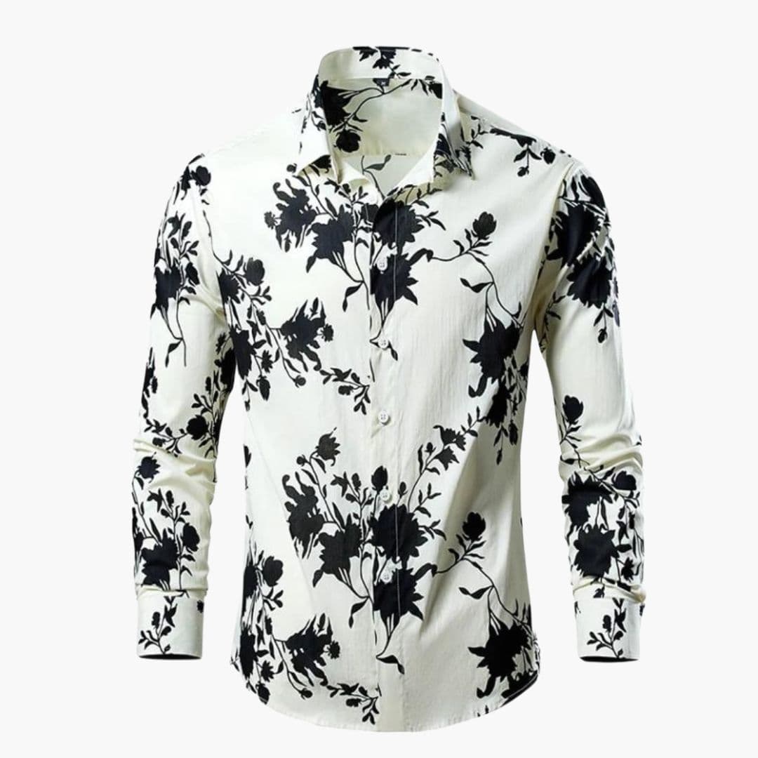 Homme Chemise Manches Longues à Imprimé Floral et Botanique avec Col Classique