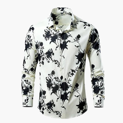 Homme Chemise Manches Longues à Imprimé Floral et Botanique avec Col Classique