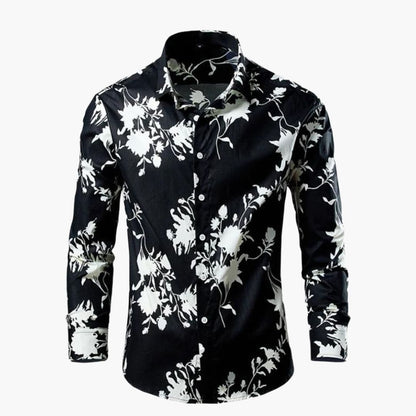 Homme Chemise Manches Longues à Imprimé Floral et Botanique avec Col Classique