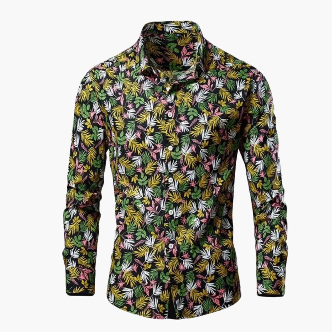 Homme Chemise Manches Longues à Imprimé Floral et Botanique avec Col Classique