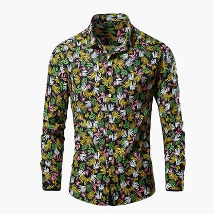 Homme Chemise Manches Longues à Imprimé Floral et Botanique avec Col Classique