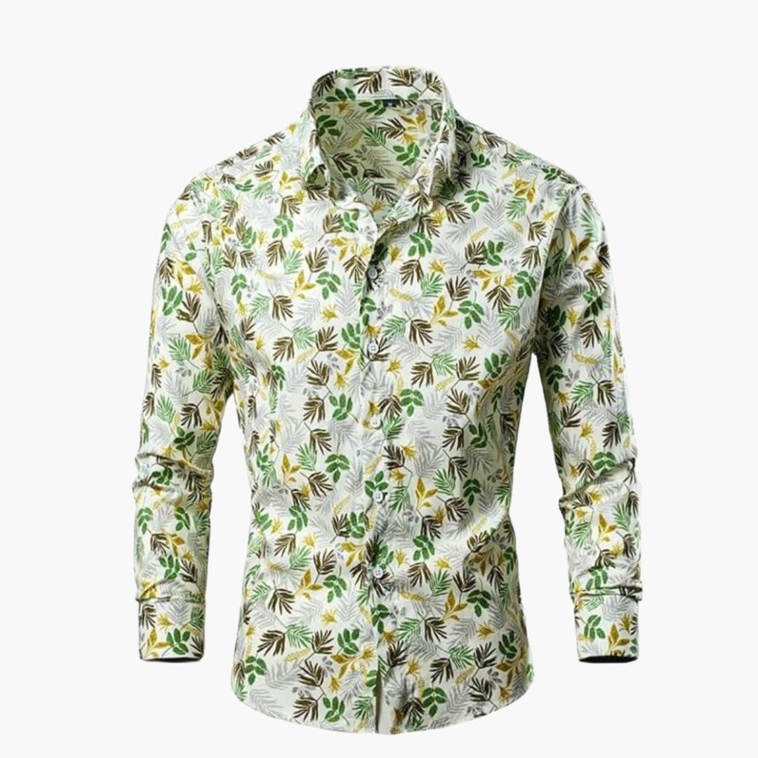 Homme Chemise Manches Longues à Imprimé Floral et Botanique avec Col Classique
