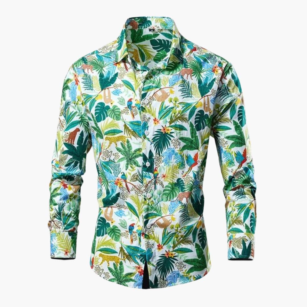 Homme Chemise Manches Longues à Imprimé Floral et Botanique avec Col Classique
