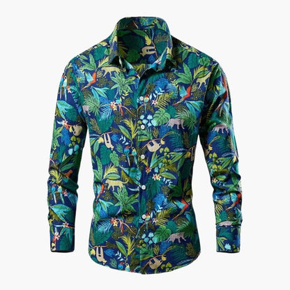 Homme Chemise Manches Longues à Imprimé Floral et Botanique avec Col Classique