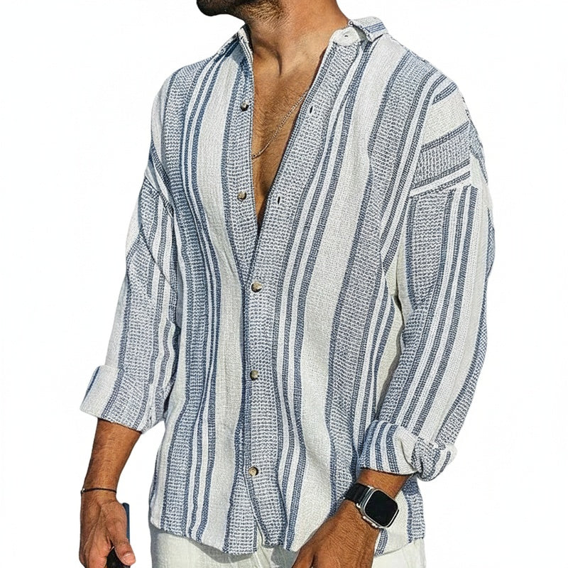 Homme Chemise Manches Longues à Rayures avec Col Boutonné