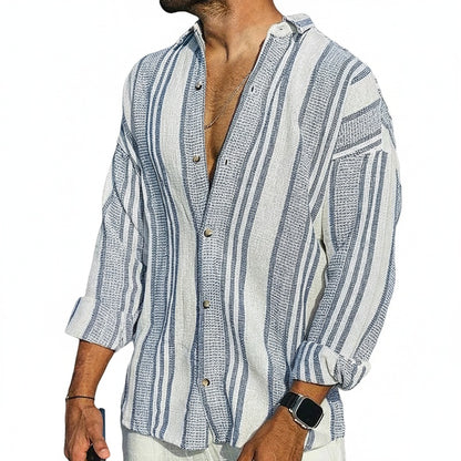 Homme Chemise Manches Longues à Rayures avec Col Boutonné