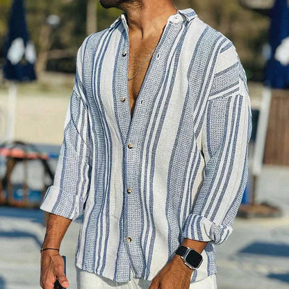 Homme Chemise Manches Longues à Rayures avec Col Boutonné