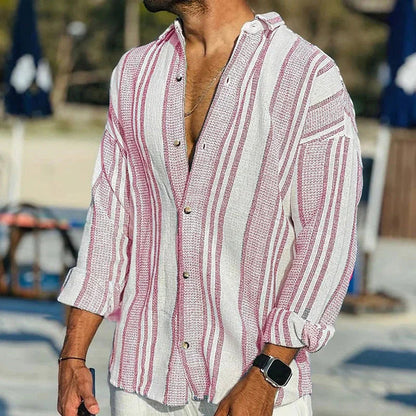 Homme Chemise Manches Longues à Rayures avec Col Boutonné