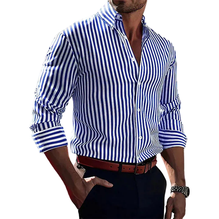 Homme Chemise Manches Longues à Rayures Verticales avec Col Boutonné
