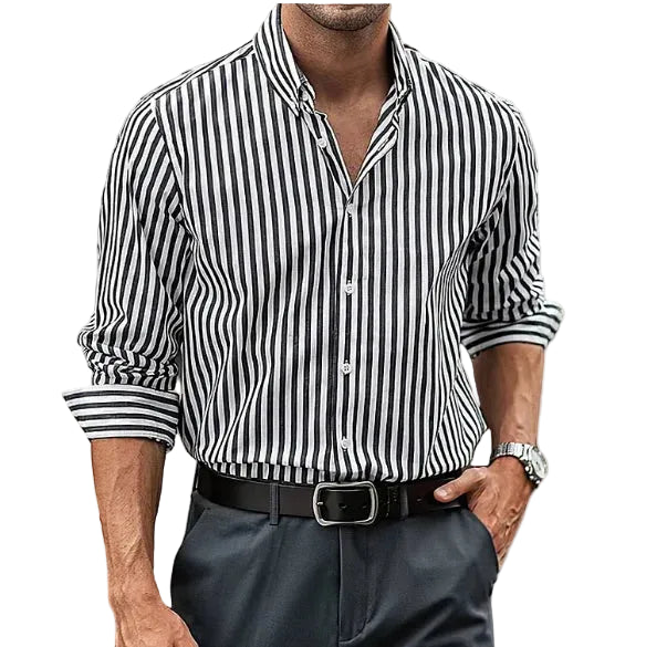 Homme Chemise Manches Longues à Rayures Verticales avec Col Boutonné