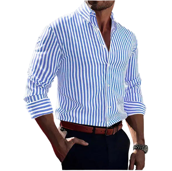Homme Chemise Manches Longues à Rayures Verticales avec Col Boutonné