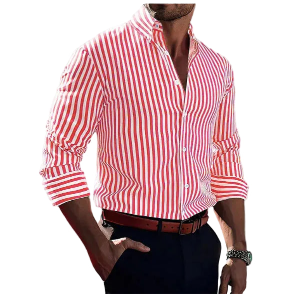 Homme Chemise Manches Longues à Rayures Verticales avec Col Boutonné