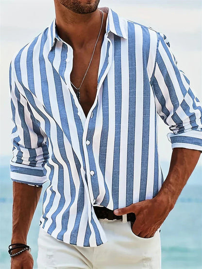 Homme Chemise Manches Longues à Rayures Verticales avec Col Rabattu