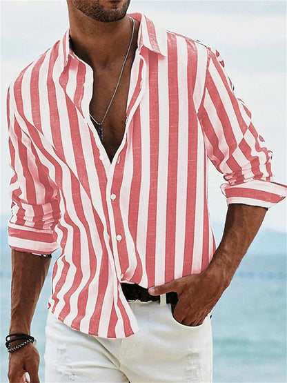Homme Chemise Manches Longues à Rayures Verticales avec Col Rabattu