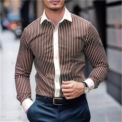 Homme Chemise Manches Longues à Rayures Verticales et Col Classique