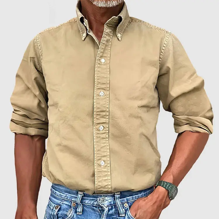 Homme Chemise Manches Longues avec Col Button-down et Coupe Regular