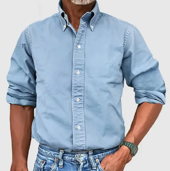 Homme Chemise Manches Longues avec Col Button-down et Coupe Regular