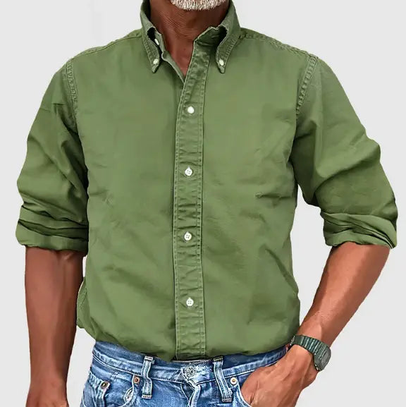 Homme Chemise Manches Longues avec Col Button-down et Coupe Regular