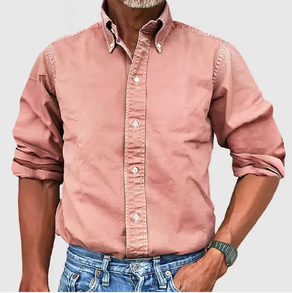 Homme Chemise Manches Longues avec Col Button-down et Coupe Regular