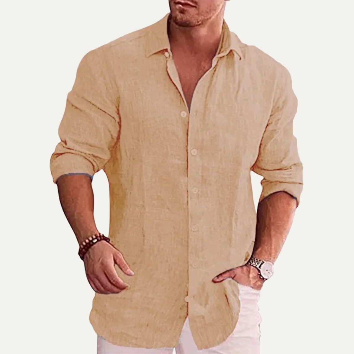 Homme Chemise Manches Longues avec Col Classique et Boutonnière