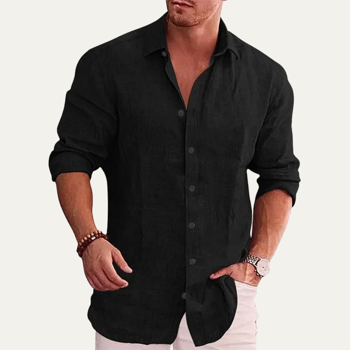 Homme Chemise Manches Longues avec Col Classique et Boutonnière