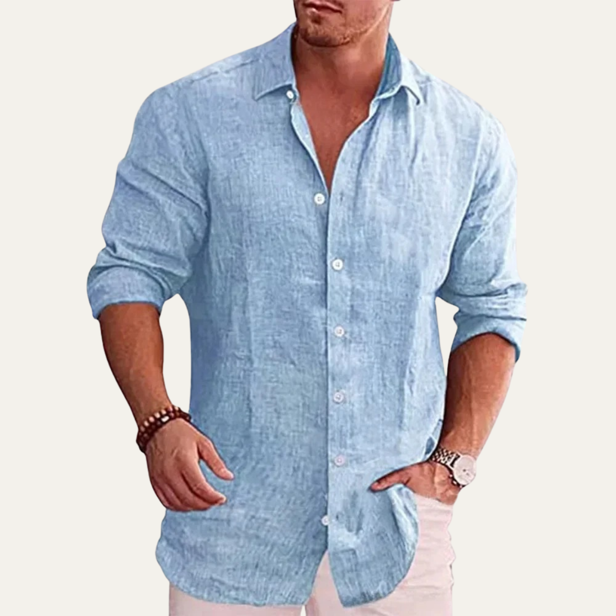 Homme Chemise Manches Longues avec Col Classique et Boutonnière