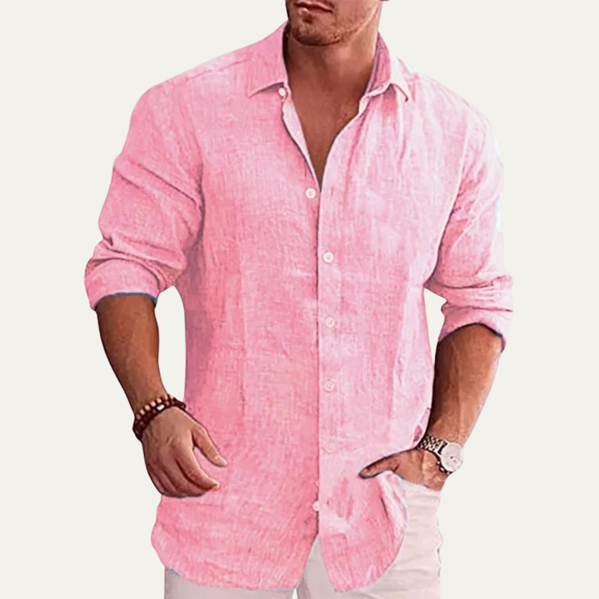 Homme Chemise Manches Longues avec Col Classique et Boutonnière
