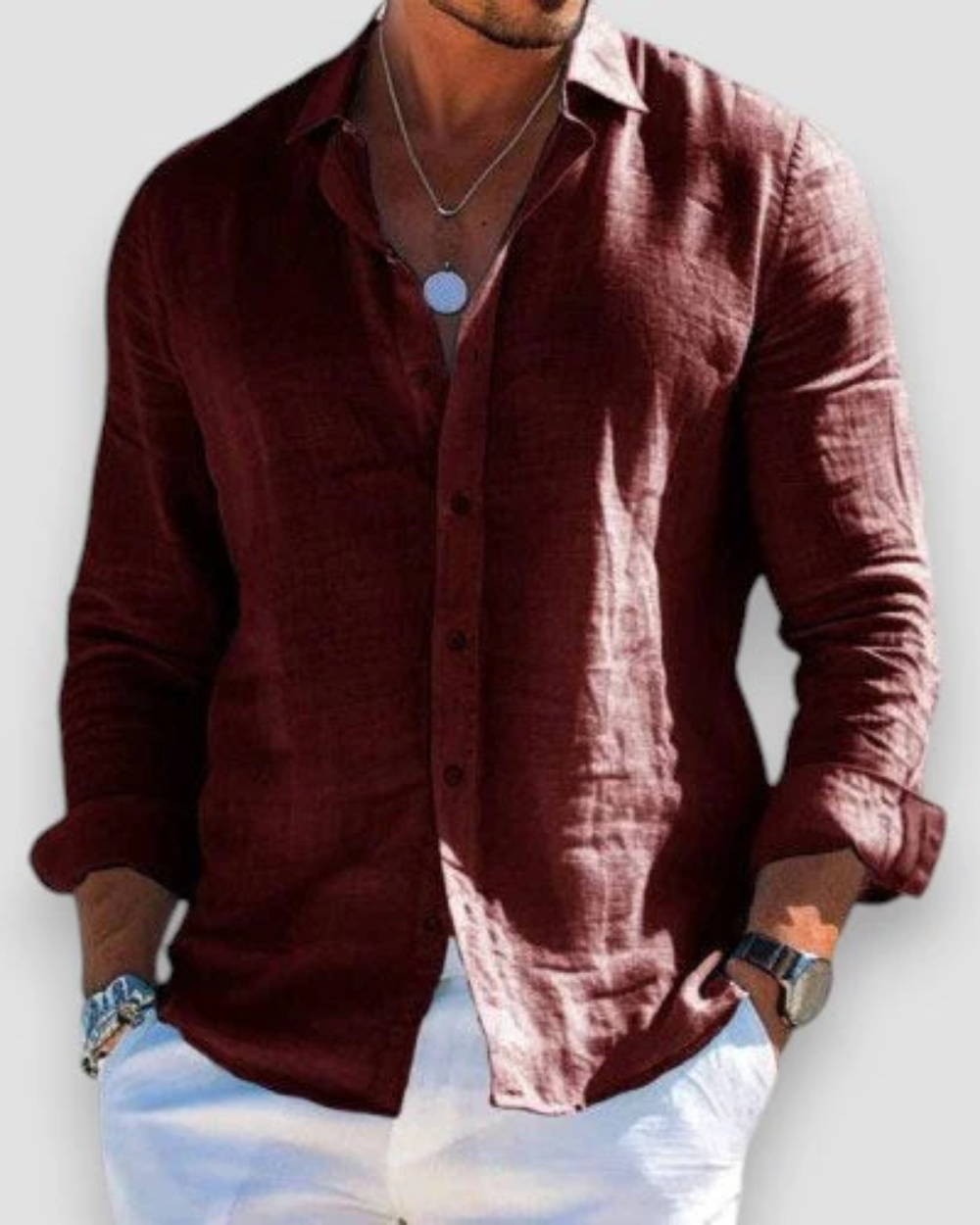 Homme Chemise Manches Longues avec Col Classique et Boutons