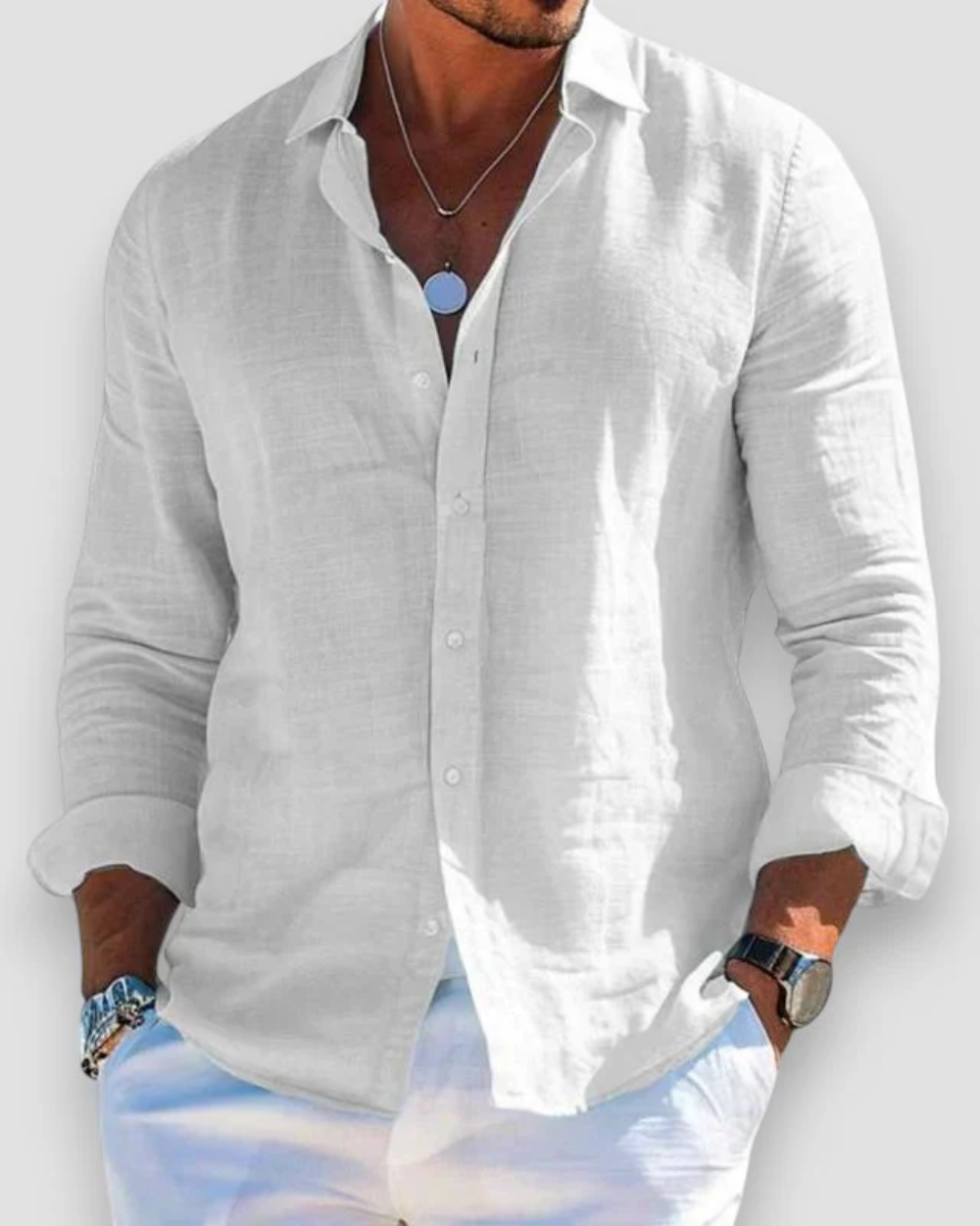 Homme Chemise Manches Longues avec Col Classique et Boutons