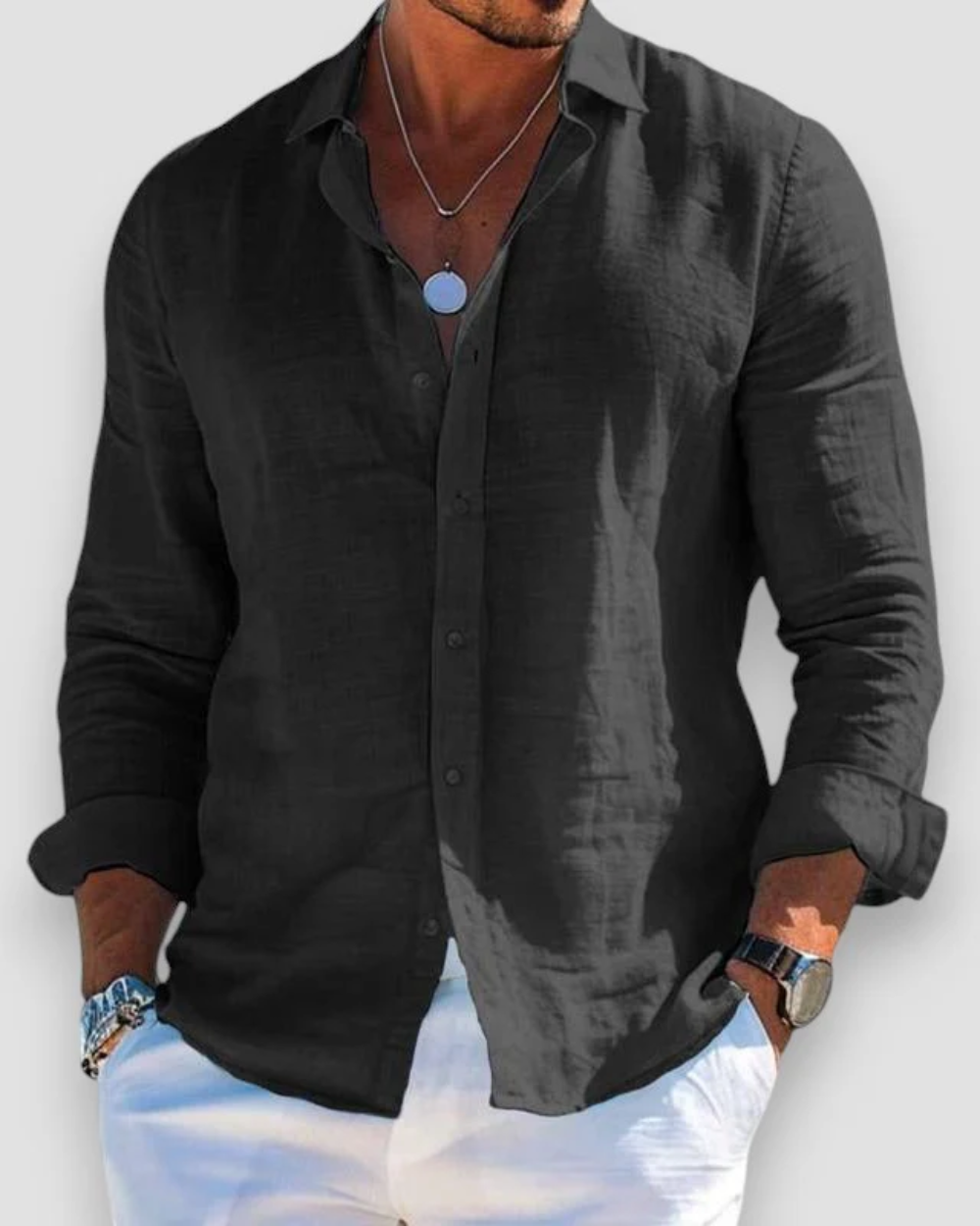Homme Chemise Manches Longues avec Col Classique et Boutons