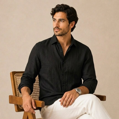 Homme Chemise Manches Longues avec Col Classique et Boutons
