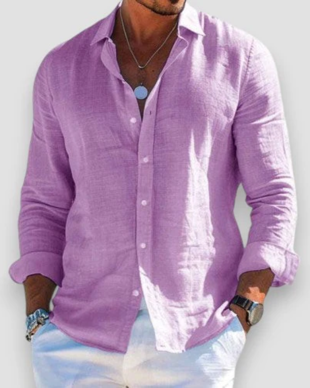 Homme Chemise Manches Longues avec Col Classique et Boutons