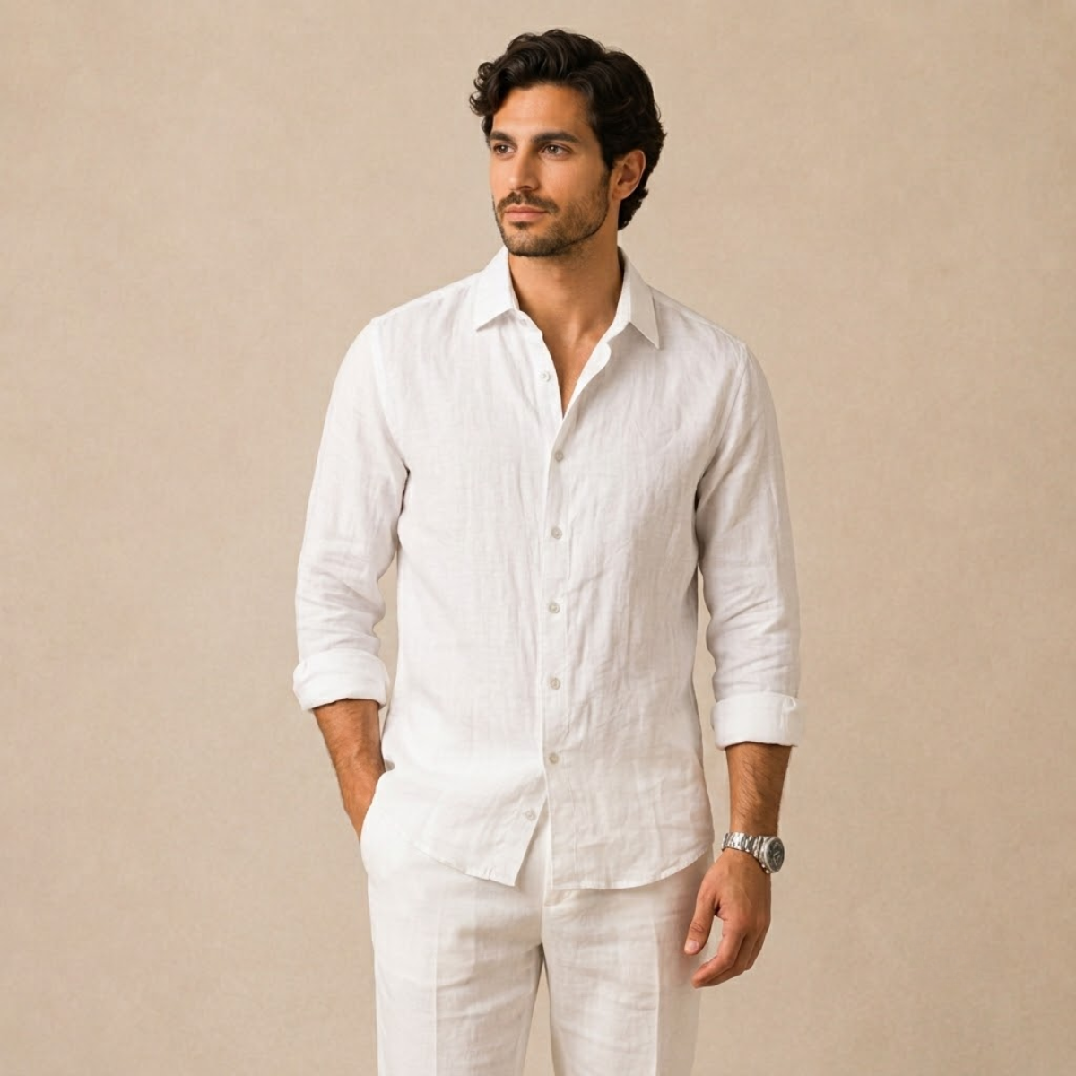 Homme Chemise Manches Longues avec Col Classique et Boutons
