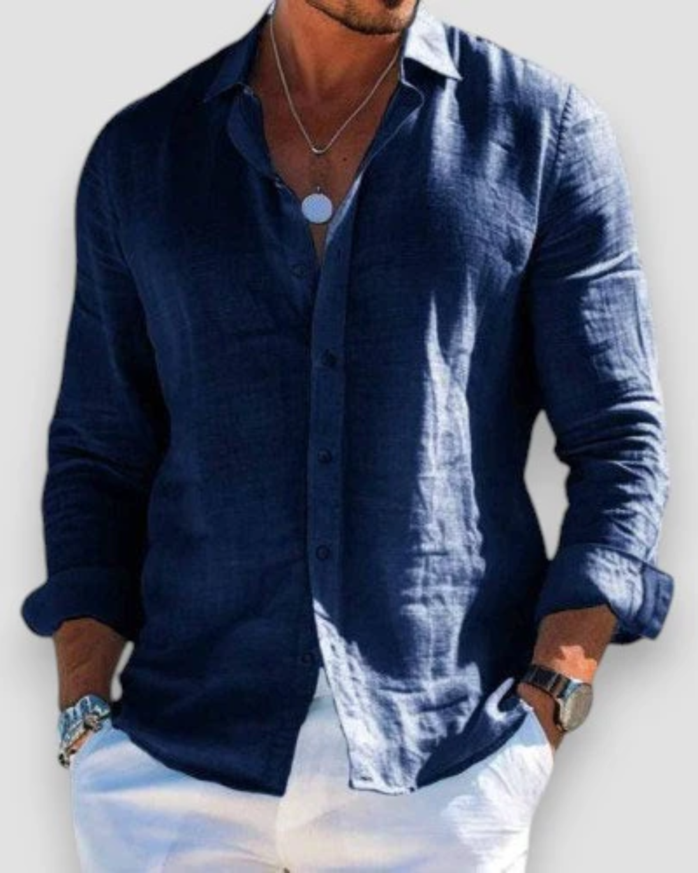 Homme Chemise Manches Longues avec Col Classique et Boutons