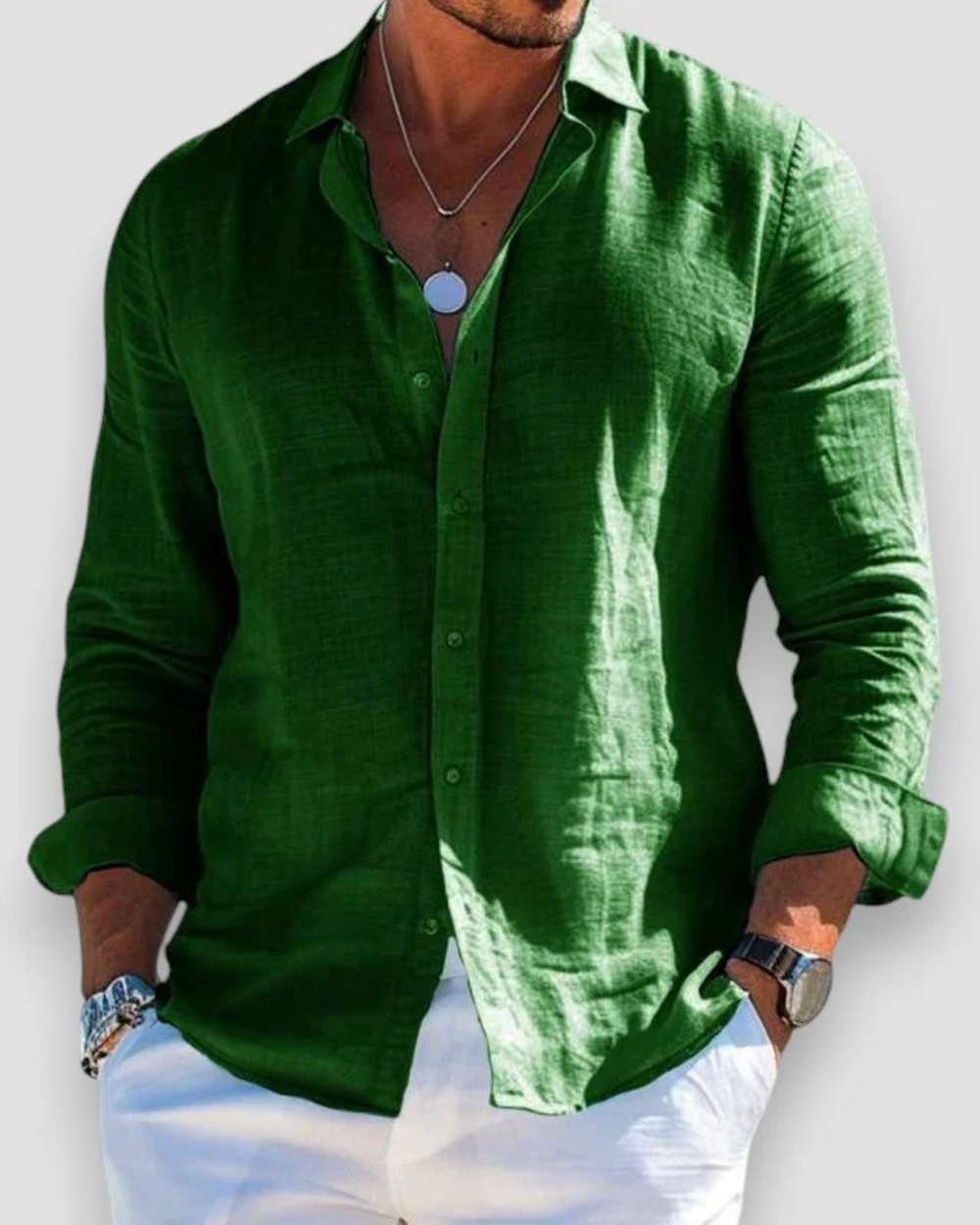 Homme Chemise Manches Longues avec Col Classique et Boutons