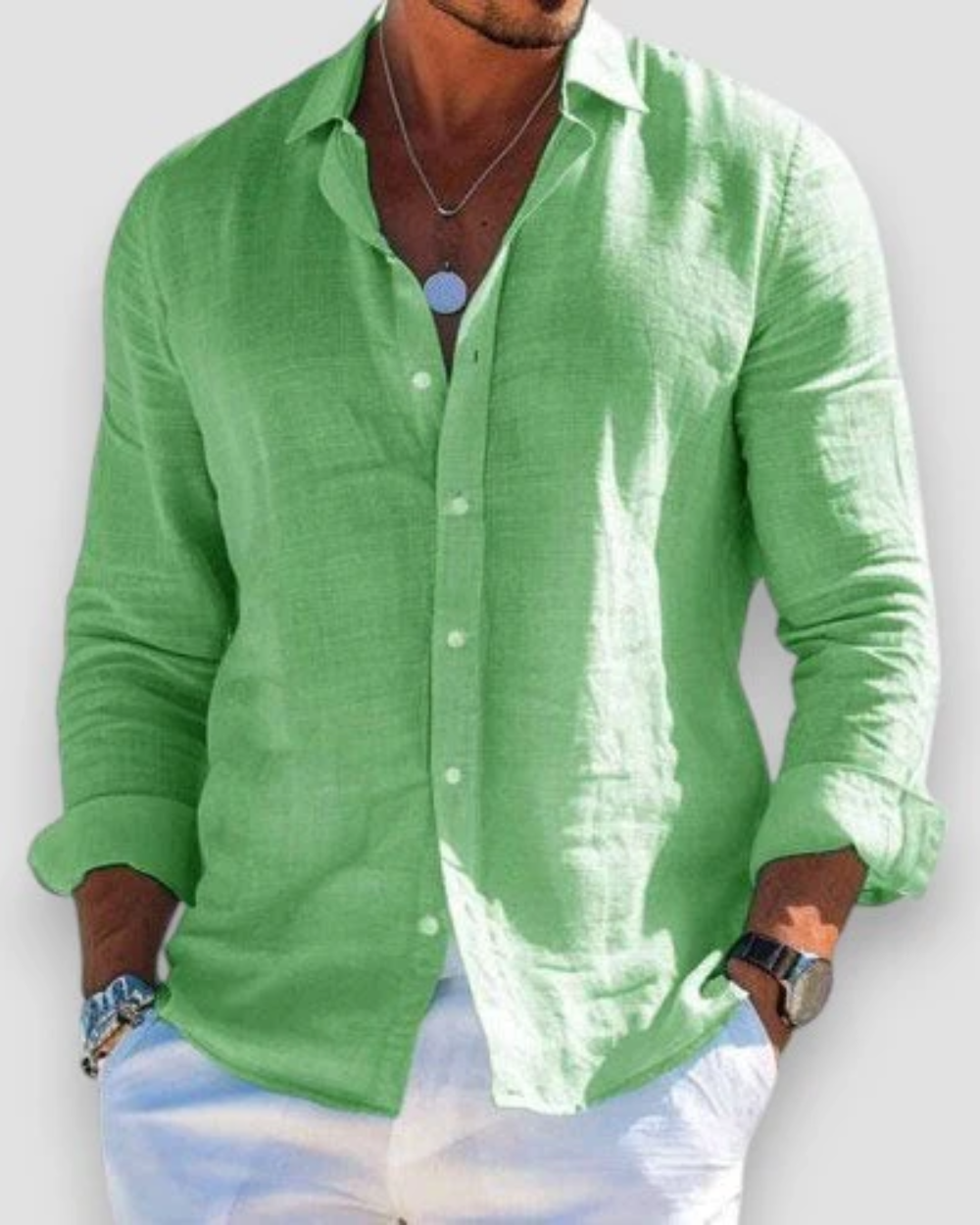 Homme Chemise Manches Longues avec Col Classique et Boutons