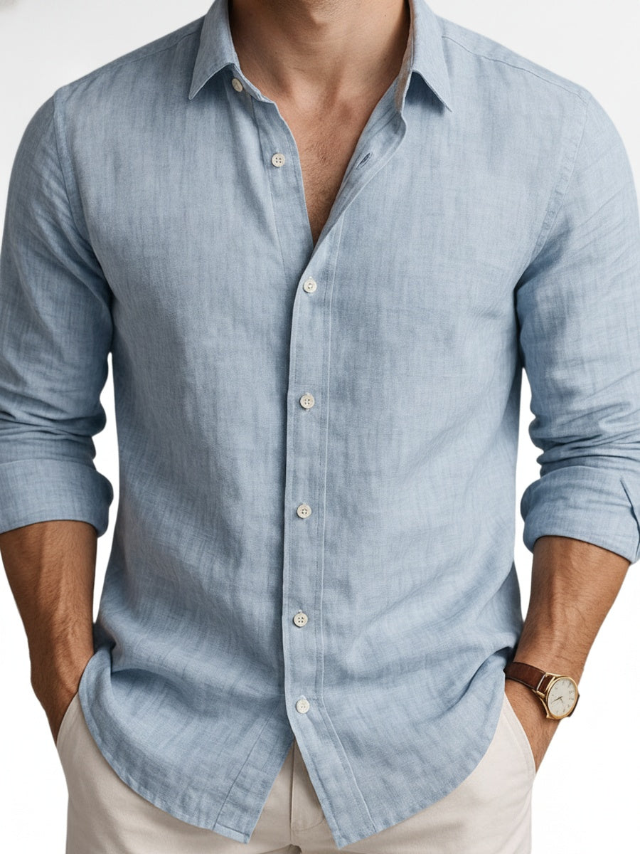 Homme Chemise Manches Longues avec Col Classique et Coupe Décontractée