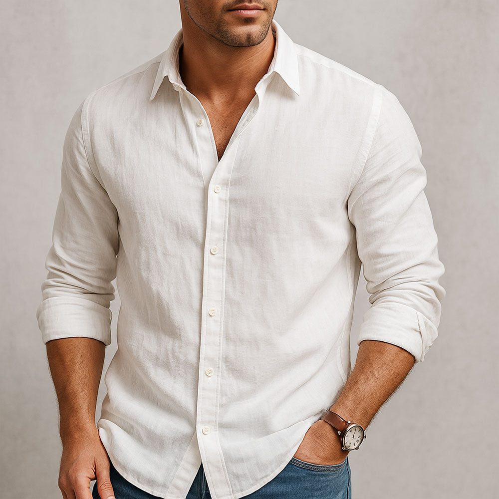 Homme Chemise Manches Longues avec Col Classique et Coupe Décontractée