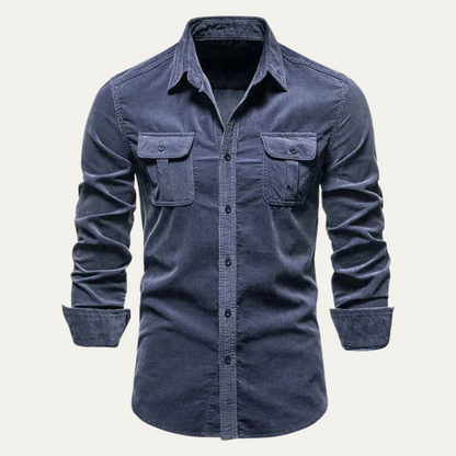 Homme Chemise Manches Longues avec Col Classique et Poches Plaquées
