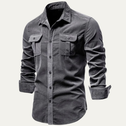 Homme Chemise Manches Longues avec Col Classique et Poches Plaquées