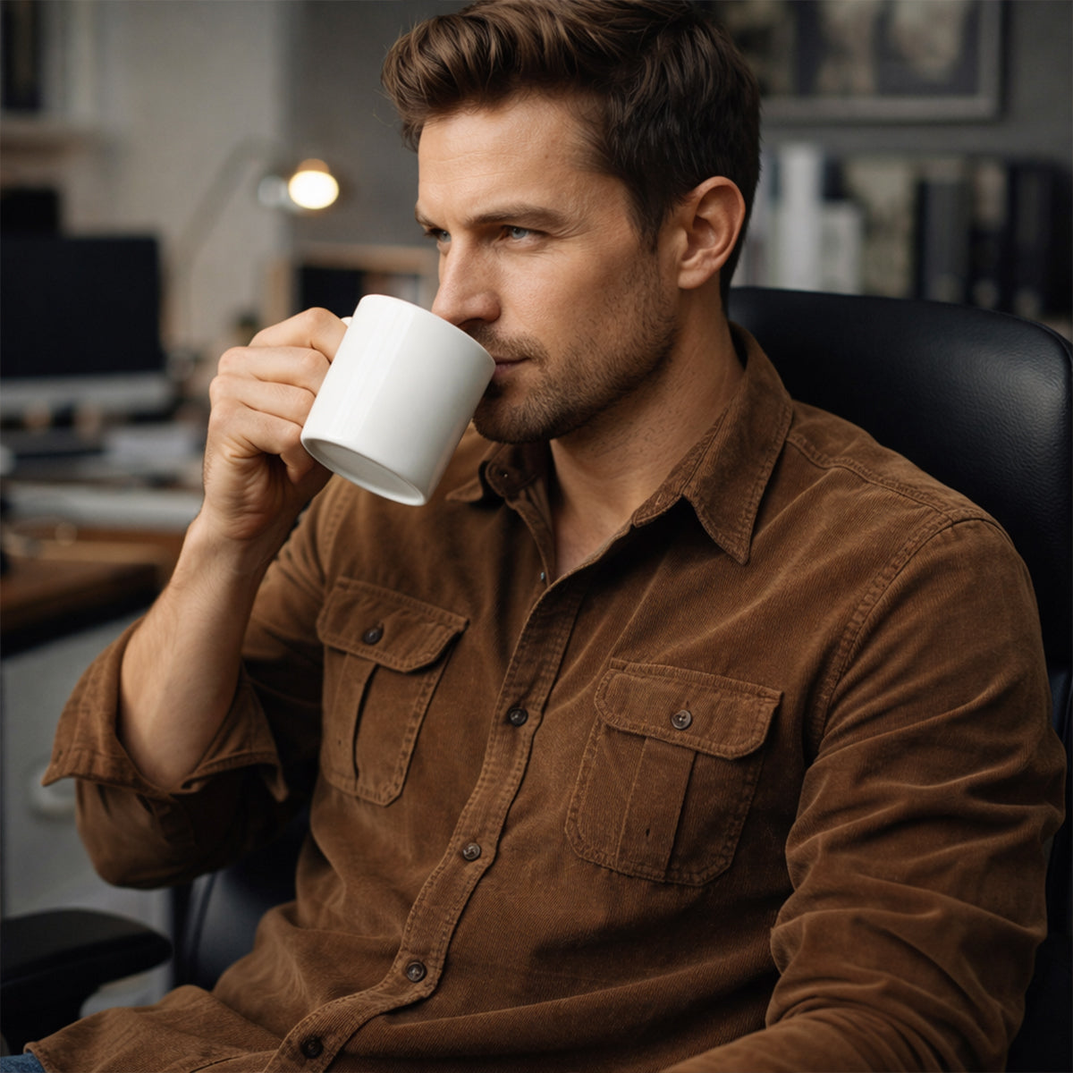 Homme Chemise Manches Longues avec Col Classique et Poches Plaquées