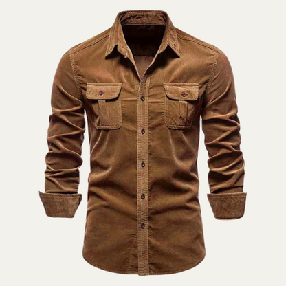 Homme Chemise Manches Longues avec Col Classique et Poches Plaquées