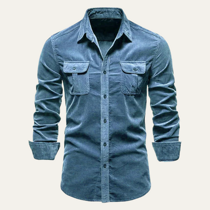 Homme Chemise Manches Longues avec Col Classique et Poches Plaquées