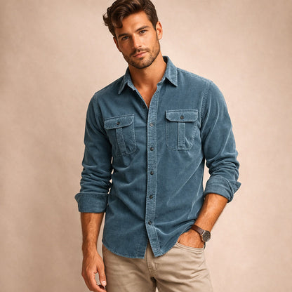 Homme Chemise Manches Longues avec Col Classique et Poches Plaquées