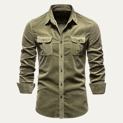 Homme Chemise Manches Longues avec Col Classique et Poches Plaquées